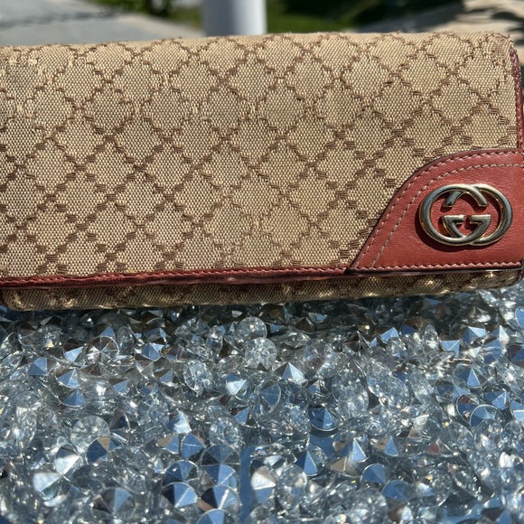 GUCCI LEATHER & DIAMANTE CANVAS WALLET - Picture 2 of 11